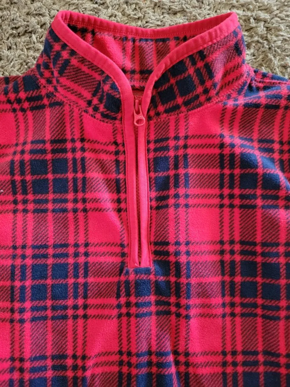 Osh Kosh Boy's Red Plaid 1/4 Zip Fleece Jacket